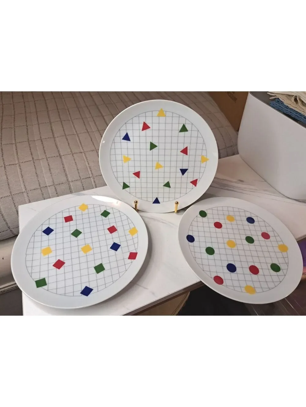 Vintage Set of 3 Arcopal Style Vegas Postmodern Geometric Plates 7.5